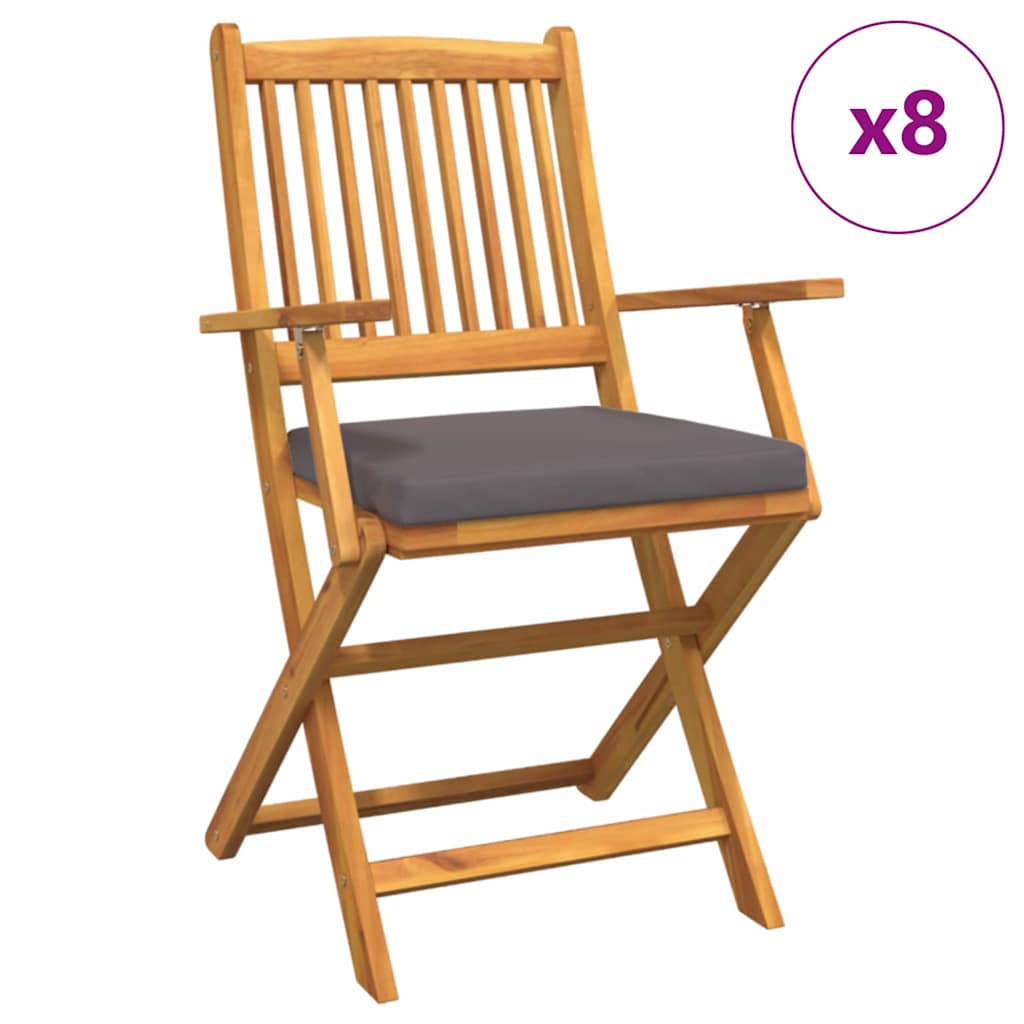 Folding Chair 8 pcs Grey 49 x 57.5 x 92cm Solid Acacia wood