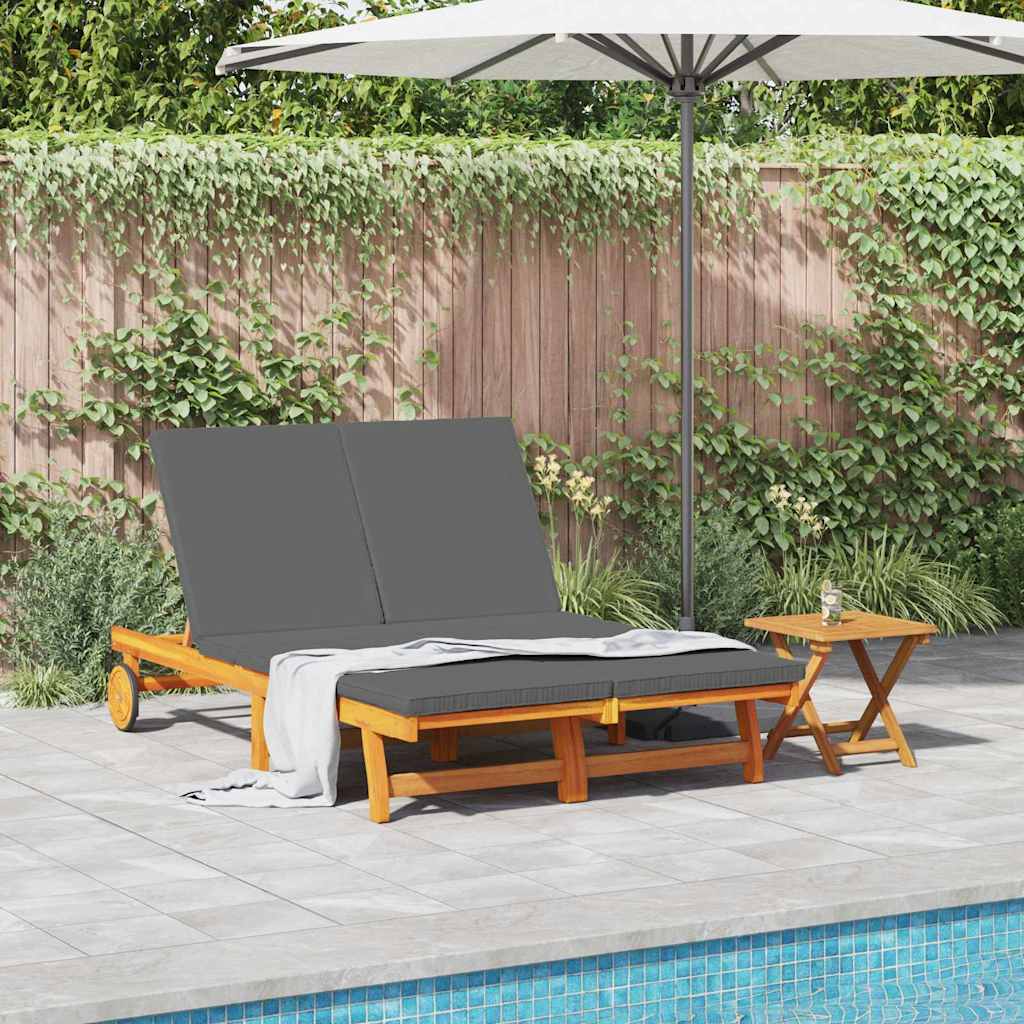 Sun Lounger Reclining Brown 125 x 200 x 84cm Solid Acacia wood