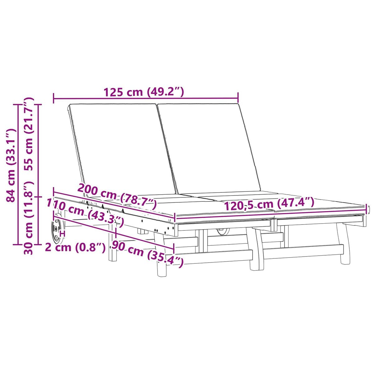 Sun Lounger Reclining Brown 125 x 200 x 84 cm Solid Acacia Wood
