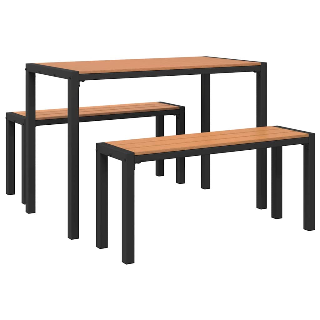 Garden Dining Set with Cushion 3 pcs Brown Steel