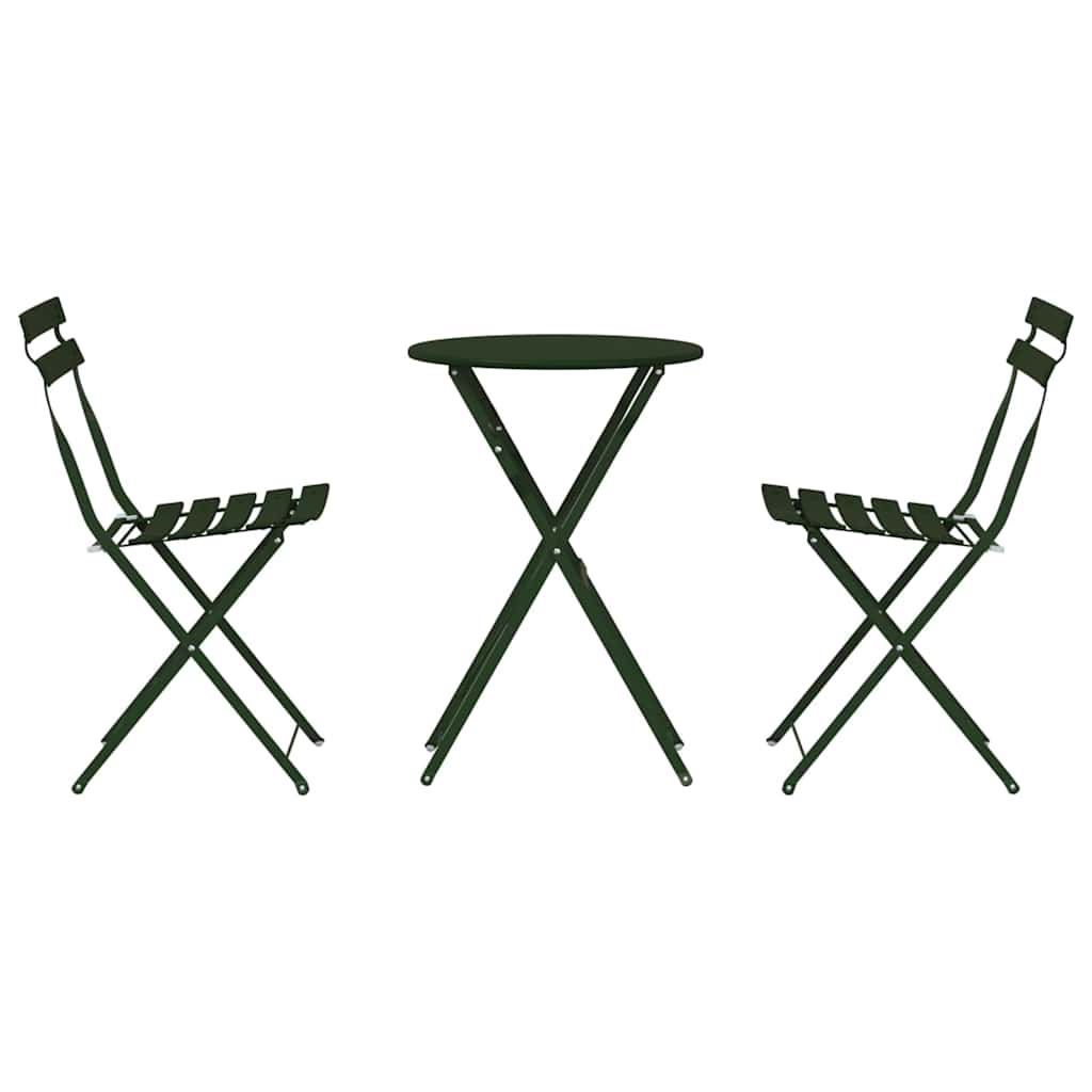Folding Bistro Set 3 pcs Dark green Steel