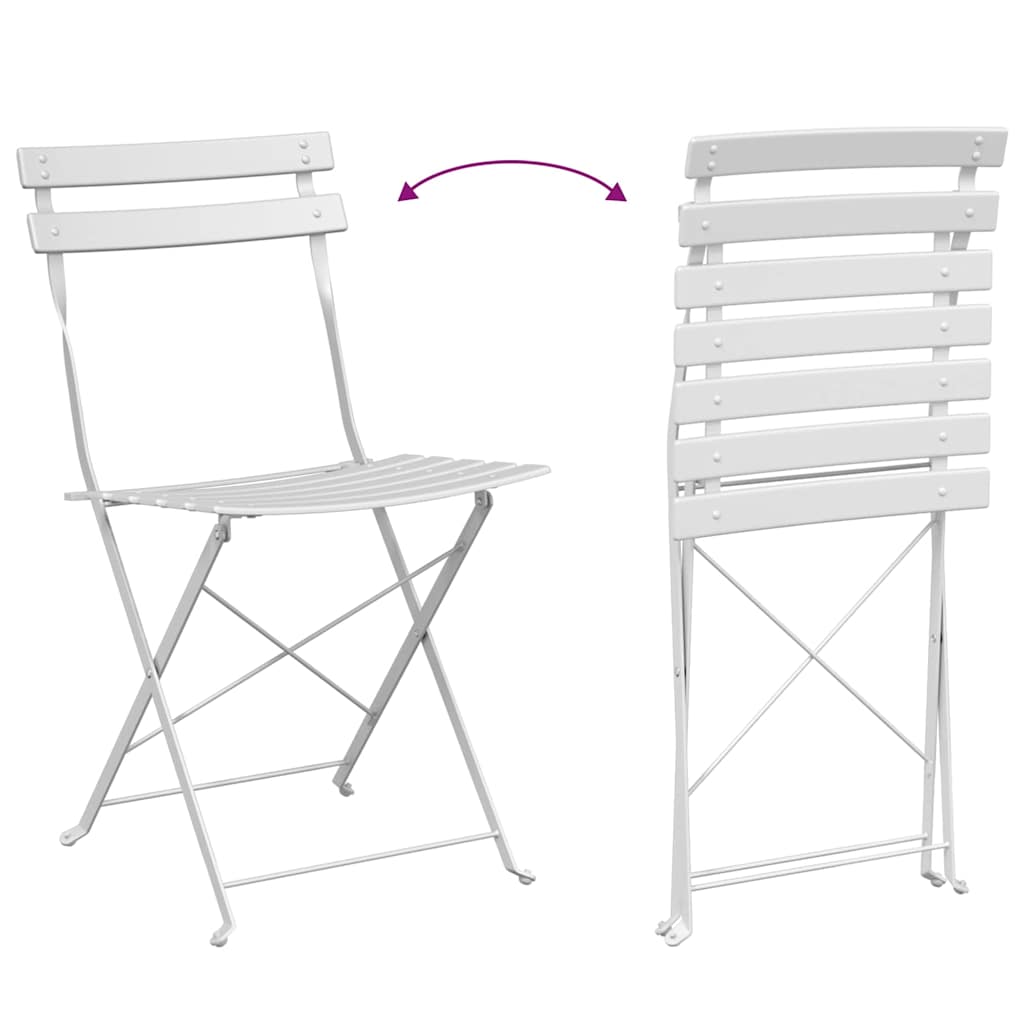 Folding Bistro Set 3 pcs White Steel