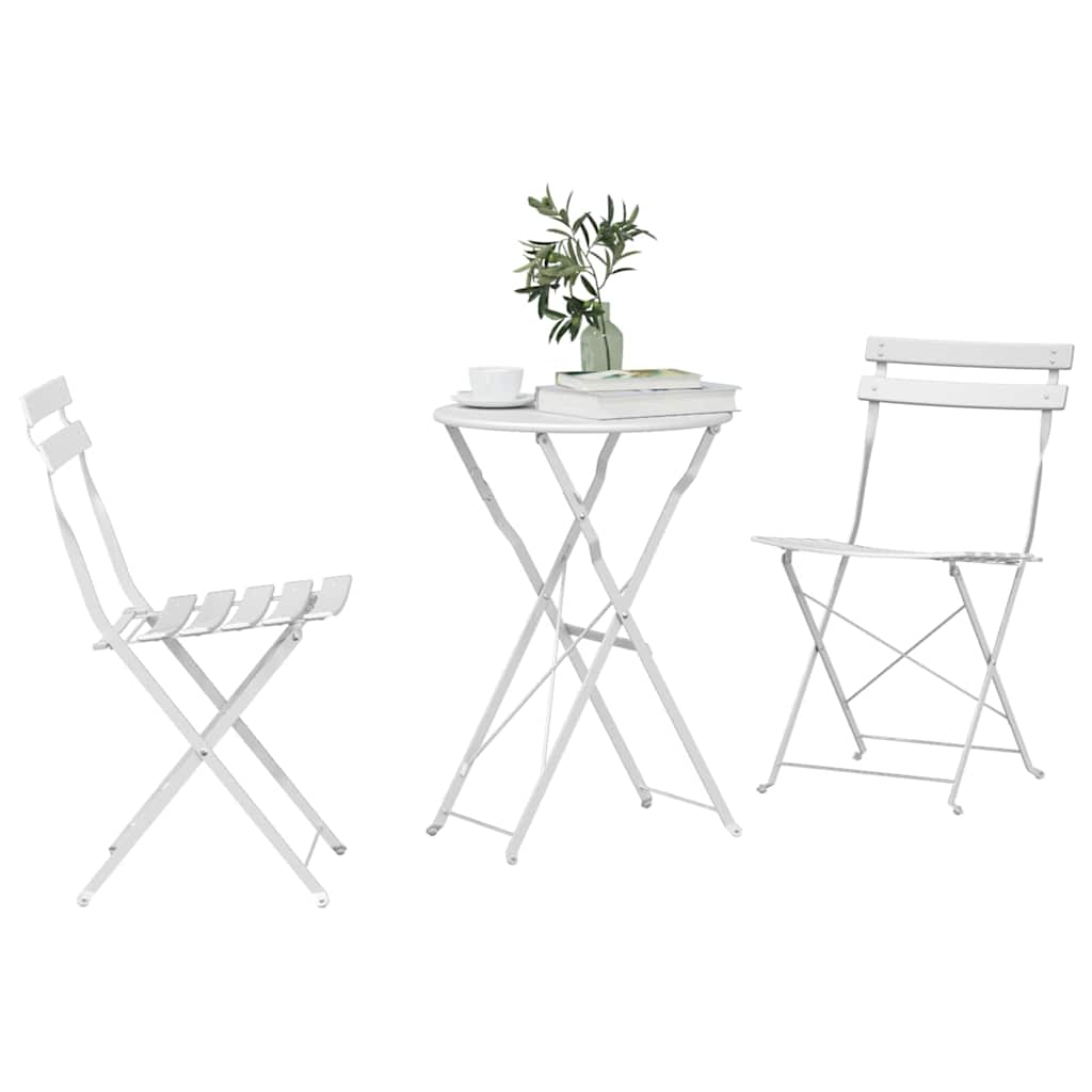 Folding Bistro Set 3 pcs White Steel
