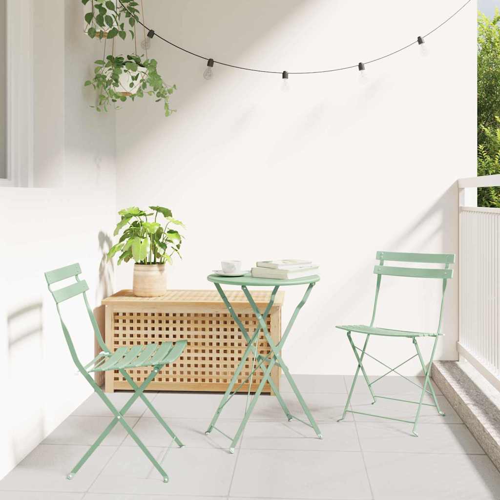 Folding Bistro Set 3 pcs Light mint Steel