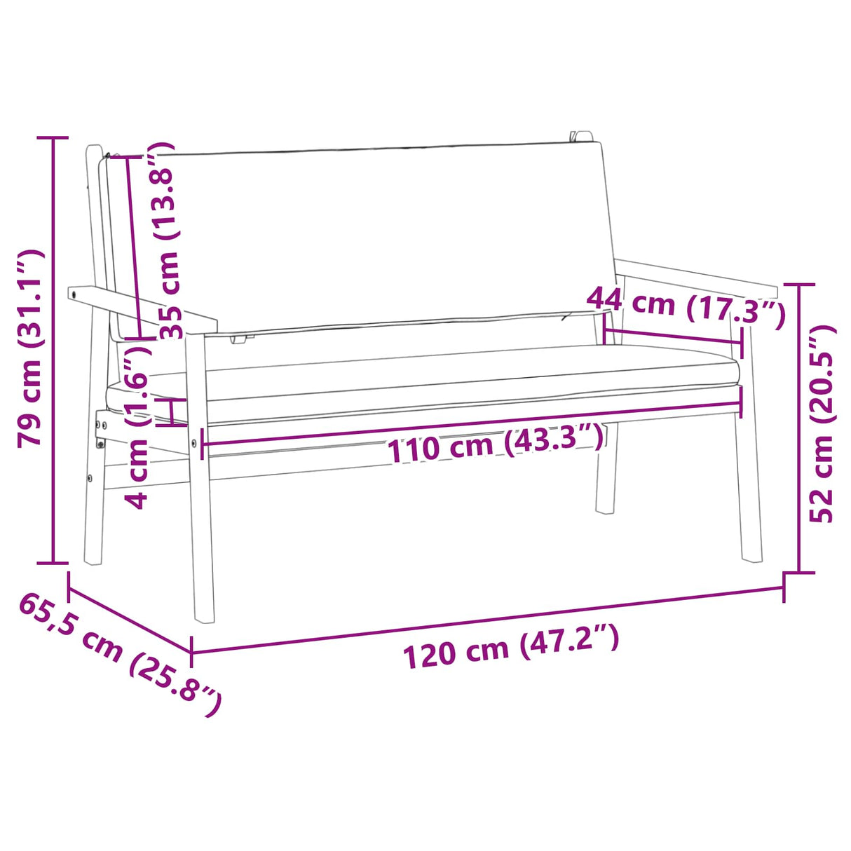 Garden Bench with Cushion Brown Solid Acacia wood