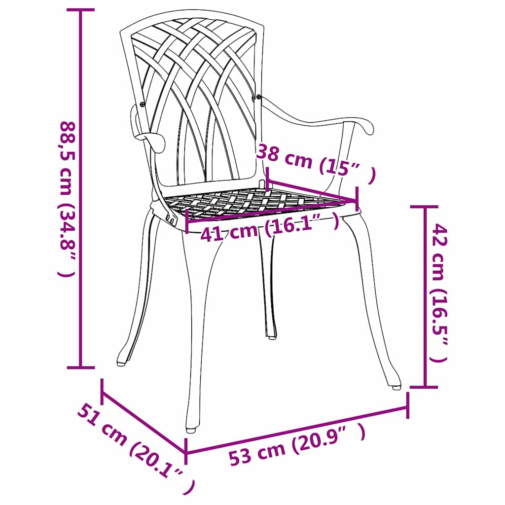 Garden Chair 2 pcs Black 55 x 56.5 x 91cm Aluminium