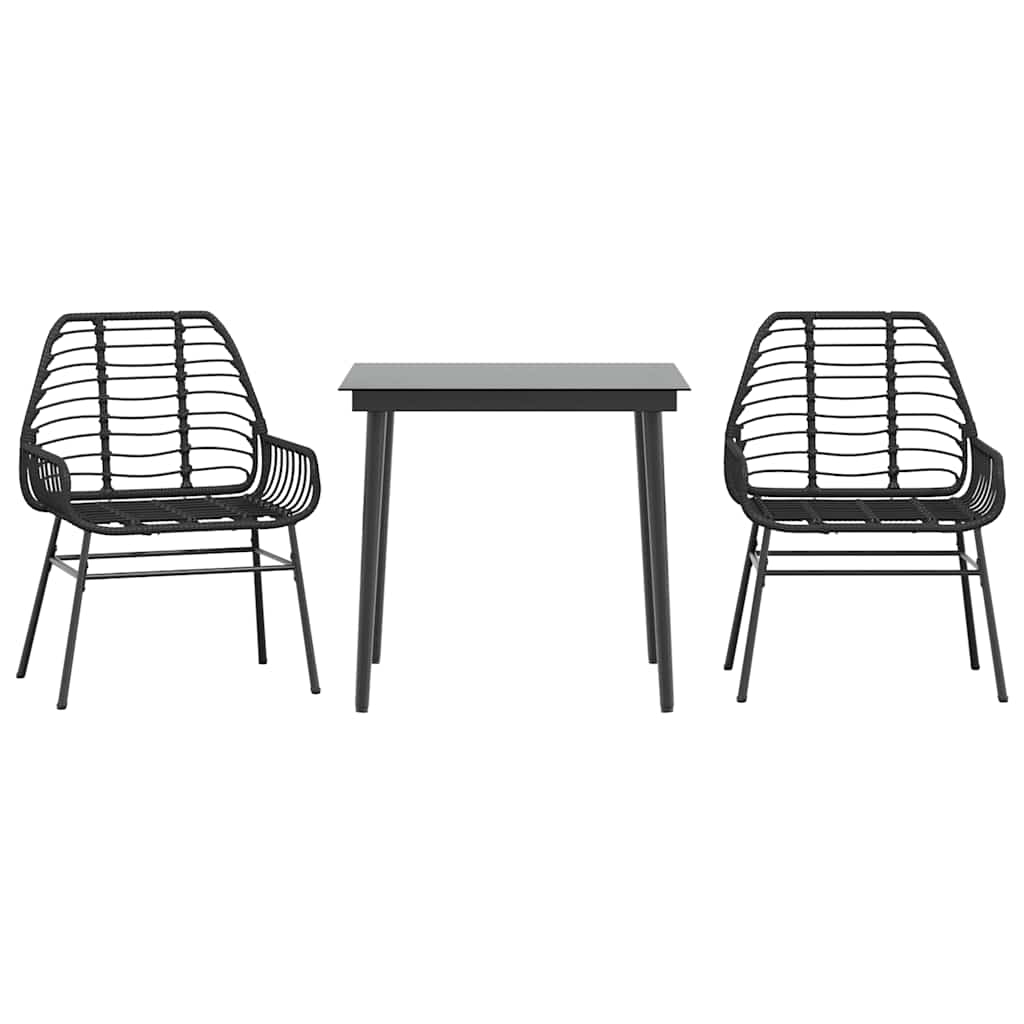3 Piece Garden Dining Set Black Poly Rattan Glass
