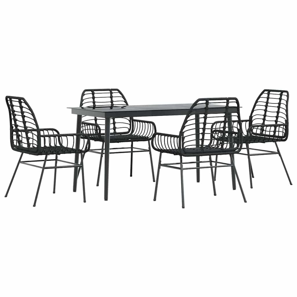 5 Piece Garden Dining Set Black Poly Rattan Glass