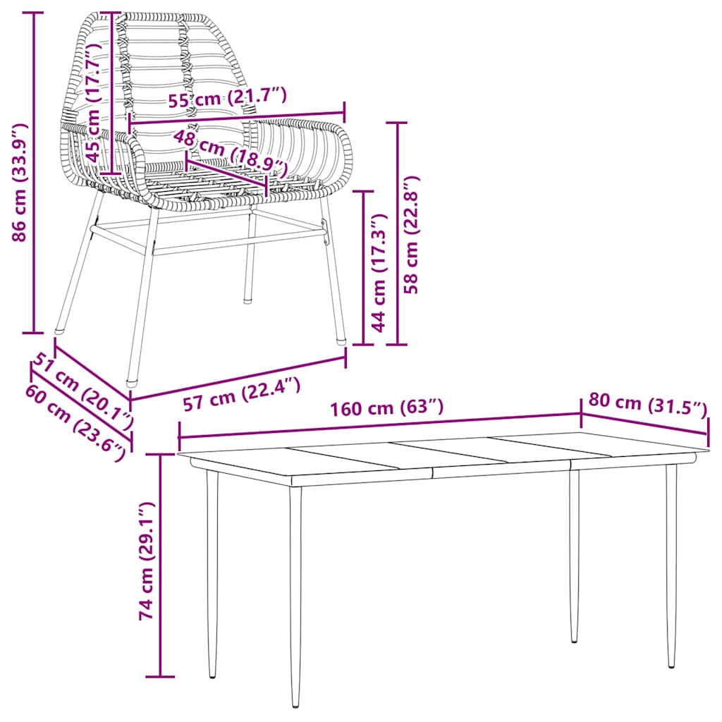 7 Piece Garden Dining Set Black Poly Rattan Glass