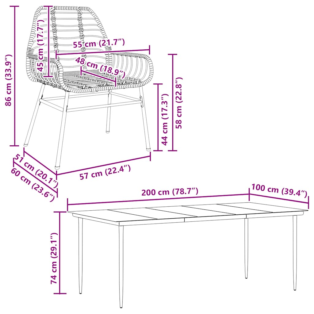 7 Piece Garden Dining Set Black Poly Rattan Glass