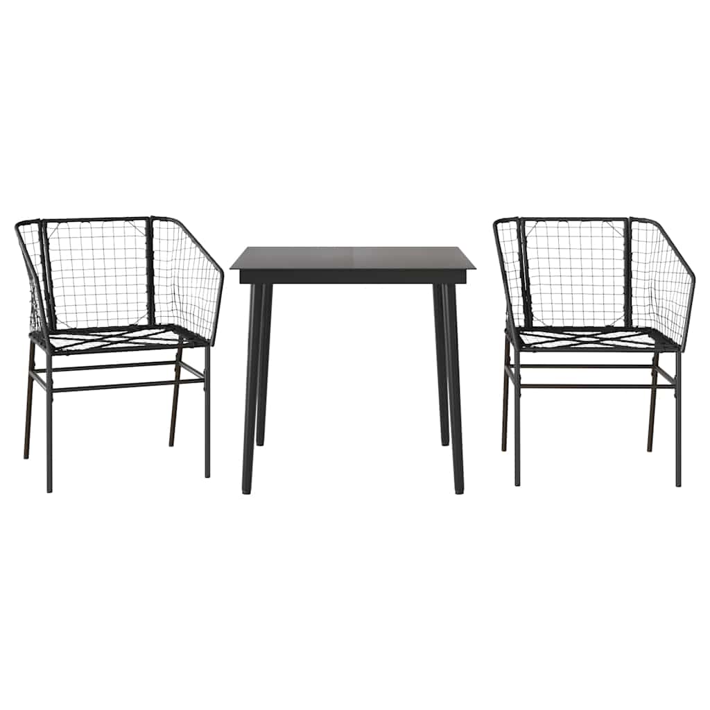 3 Piece Garden Dining Set Black Poly Rattan Glass