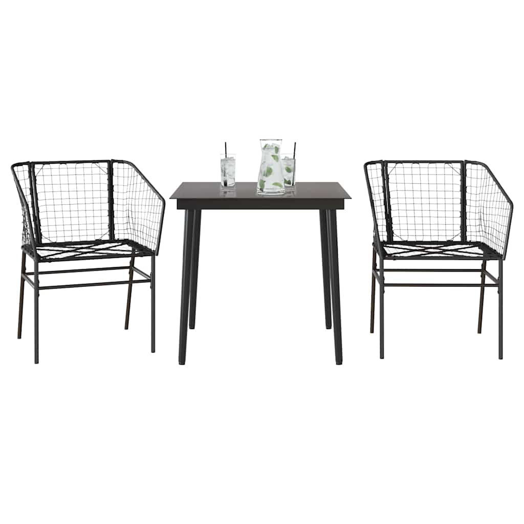 3 Piece Garden Dining Set Black Poly Rattan Glass