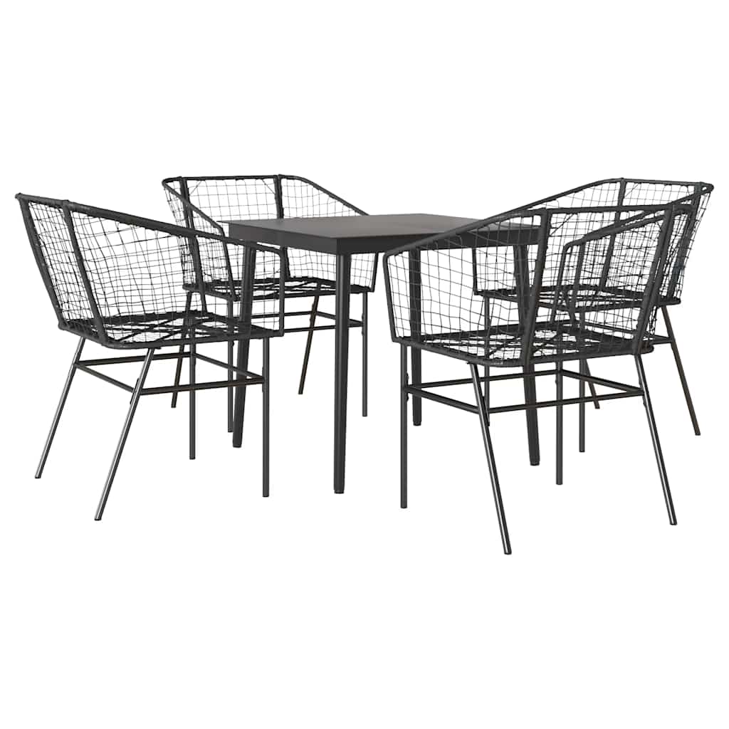 5 Piece Garden Dining Set Black Poly Rattan Glass