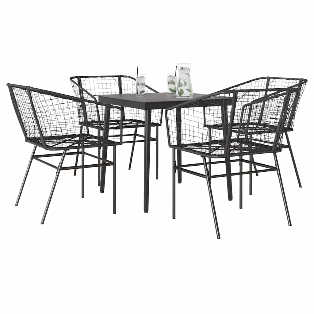 5 Piece Garden Dining Set Black Poly Rattan Glass