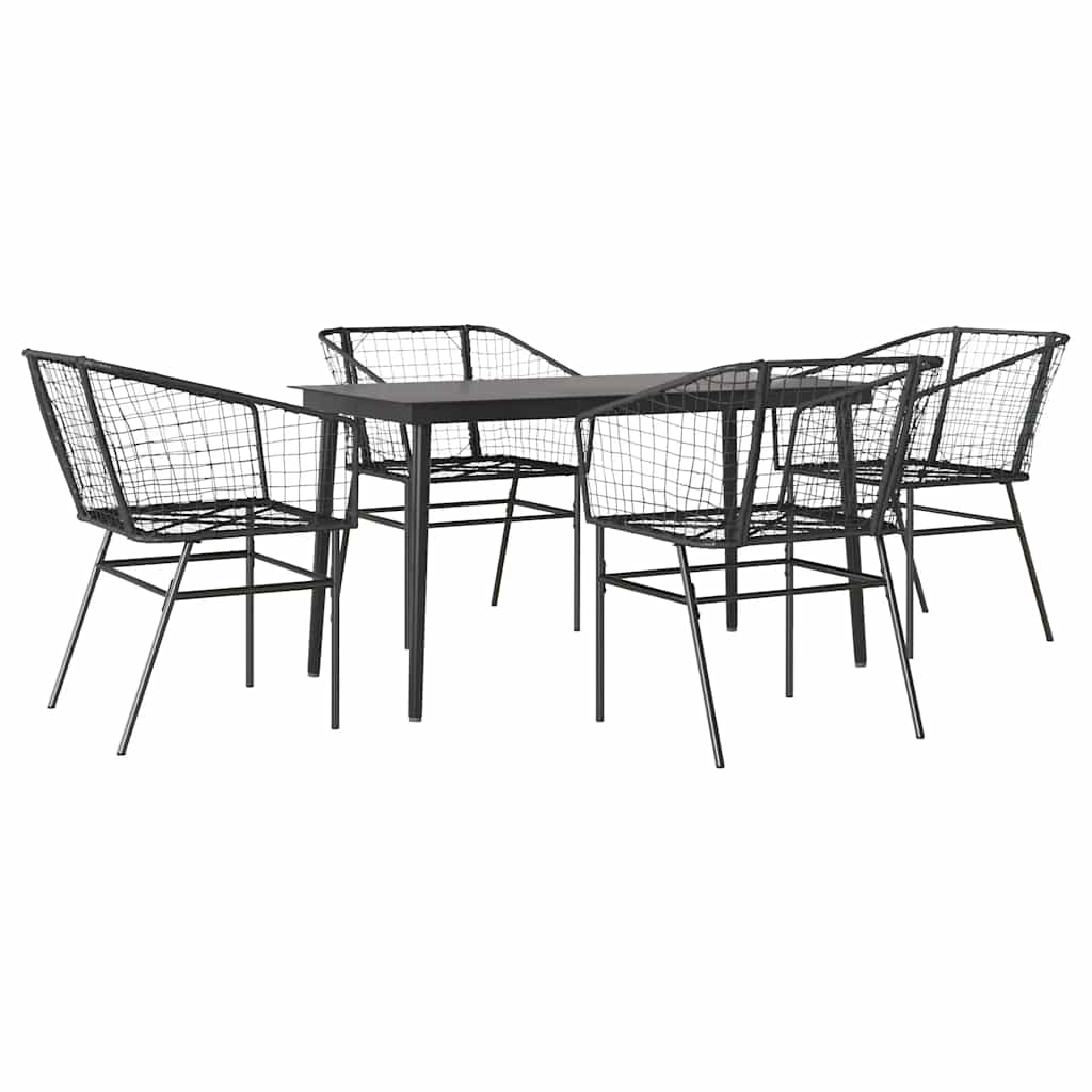 5 Piece Garden Dining Set Black Poly Rattan Glass