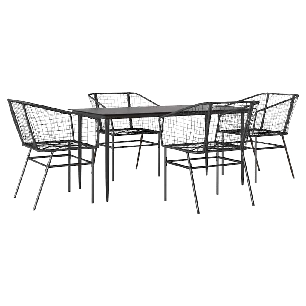 5 Piece Garden Dining Set Black Poly Rattan Glass