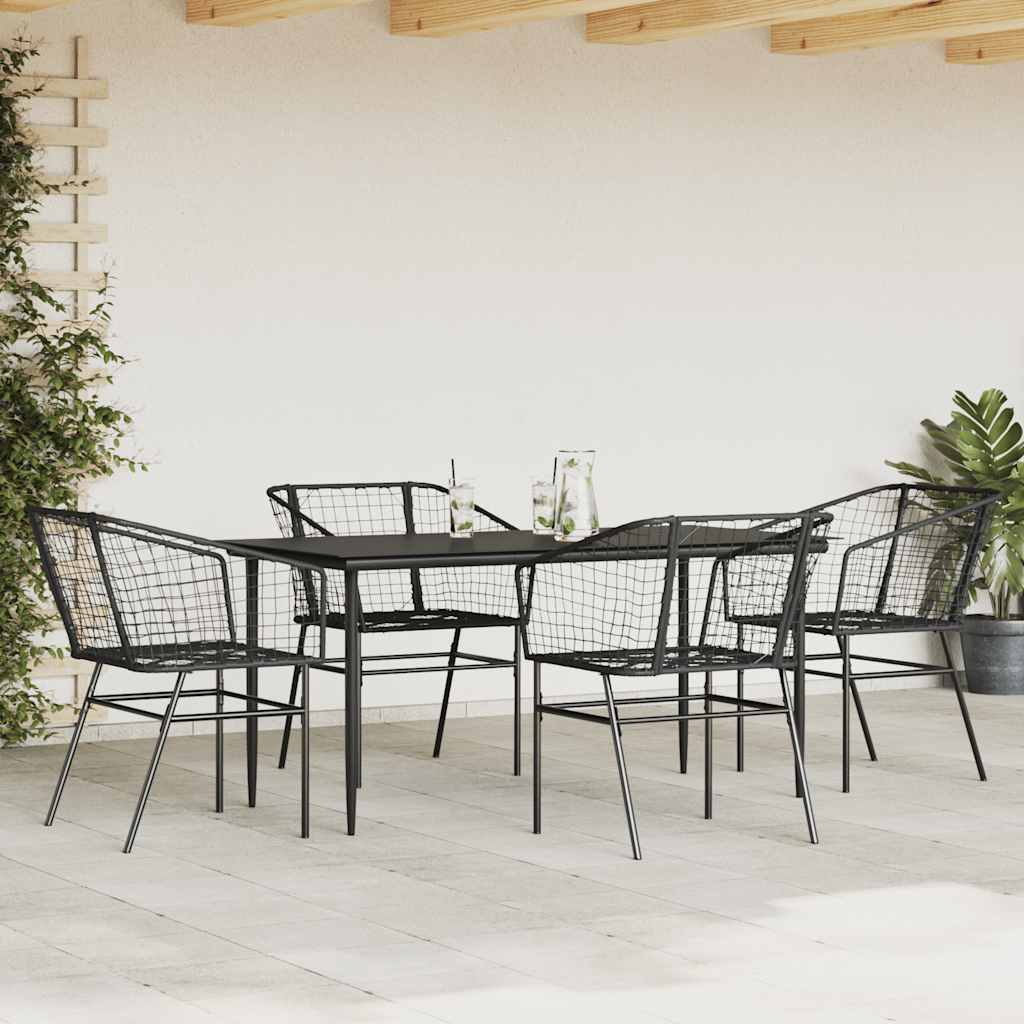 5 Piece Garden Dining Set Black Poly Rattan Glass