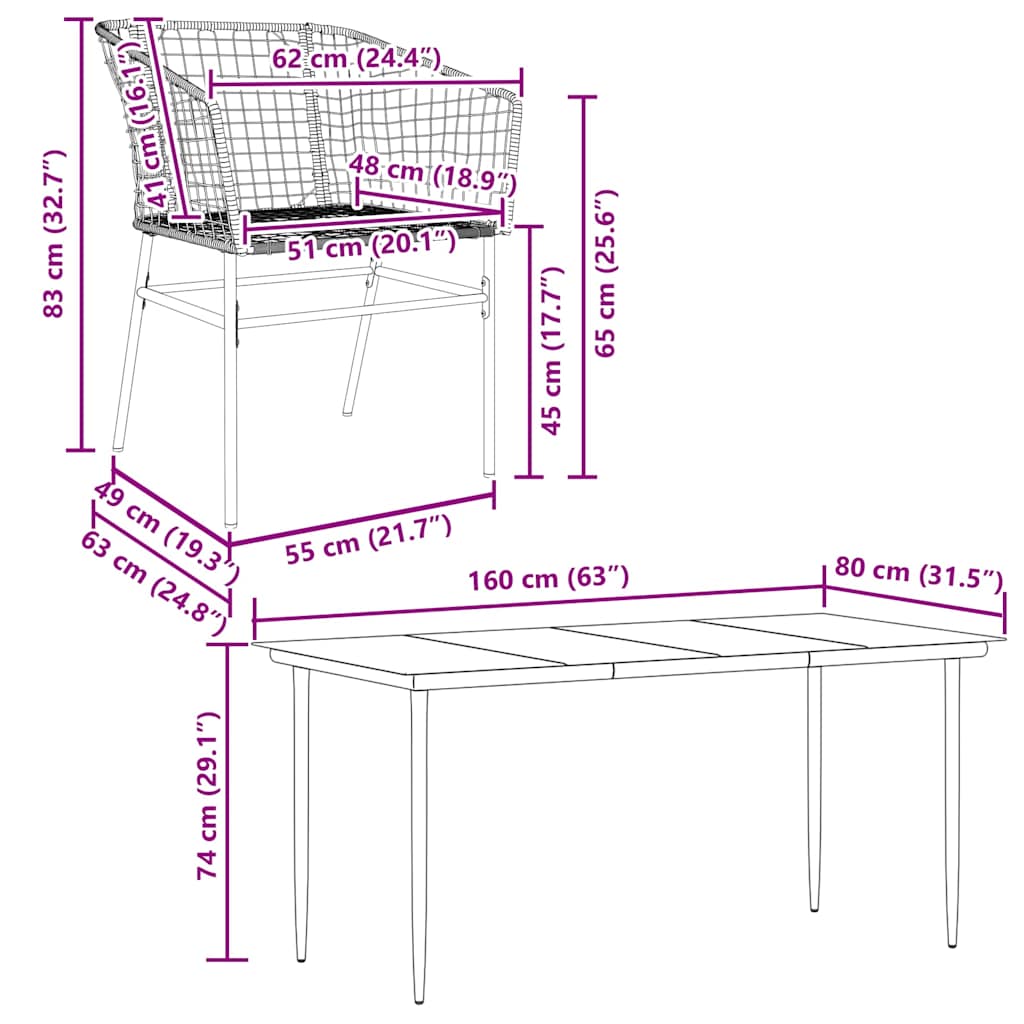 5 Piece Garden Dining Set Black Poly Rattan Glass