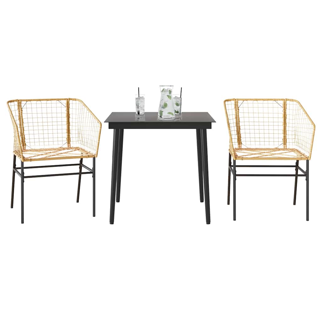 3 Piece Garden Dining Set Brown Poly Rattan Glass