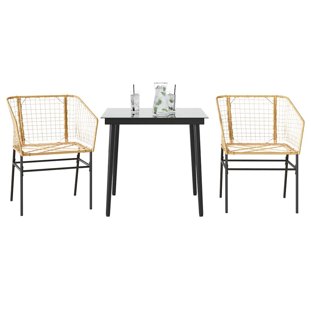 3 Piece Garden Dining Set Brown Poly Rattan Glass