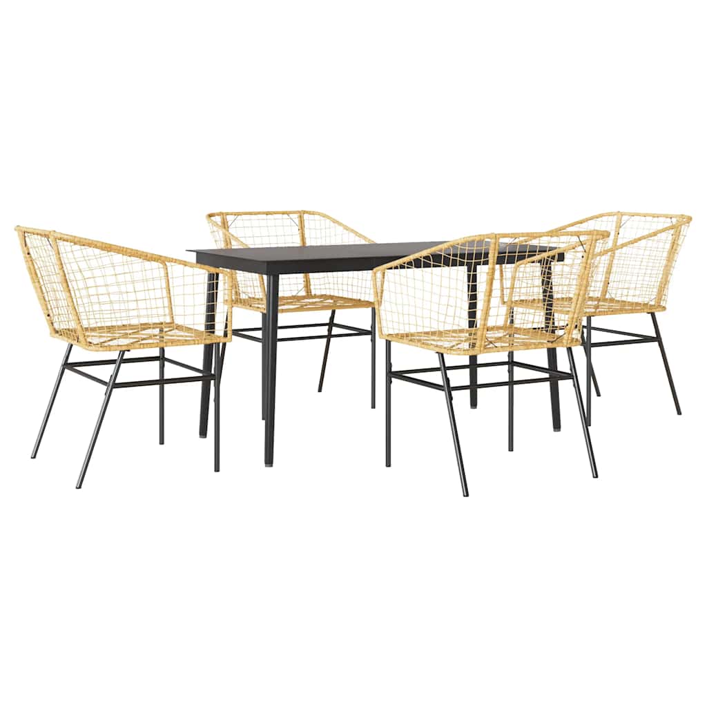 5 Piece Garden Dining Set Brown Poly Rattan Glass