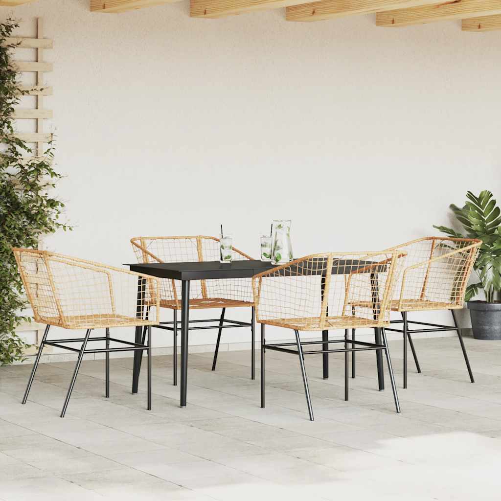 5 Piece Garden Dining Set Brown Poly Rattan Glass