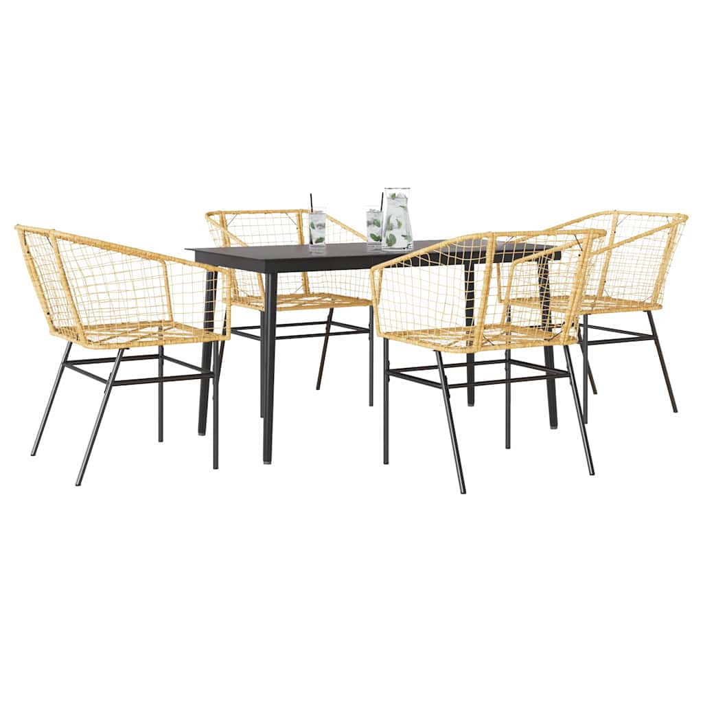 5 Piece Garden Dining Set Brown Poly Rattan Glass