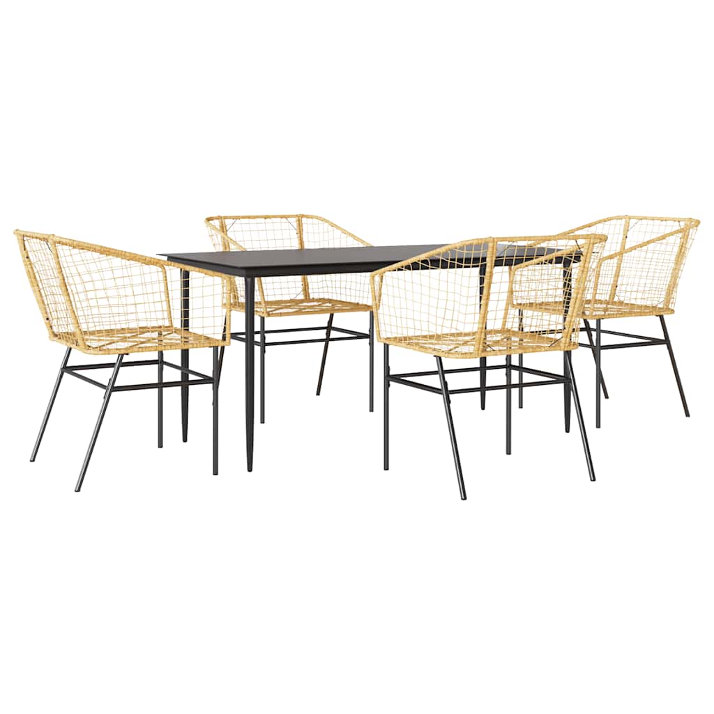 5 Piece Garden Dining Set Brown Poly Rattan Glass