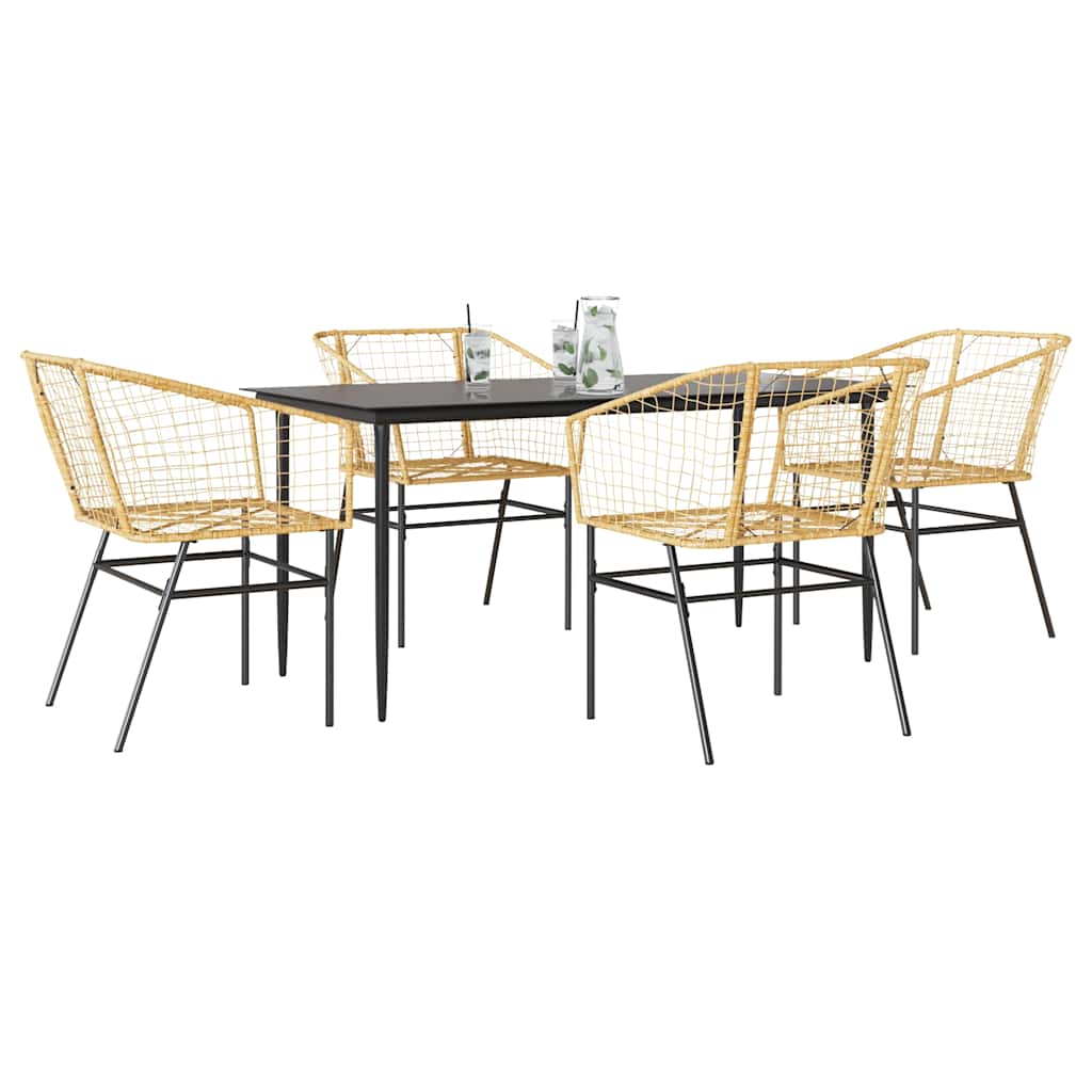 5 Piece Garden Dining Set Brown Poly Rattan Glass
