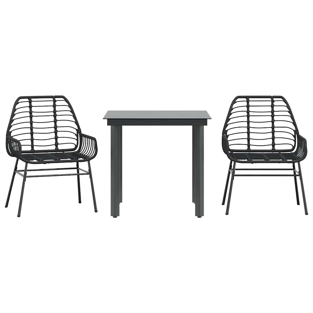 3 Piece Garden Dining Set Black Poly Rattan Glass