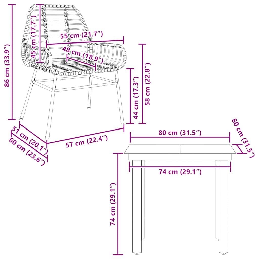 3 Piece Garden Dining Set Black Poly Rattan Glass