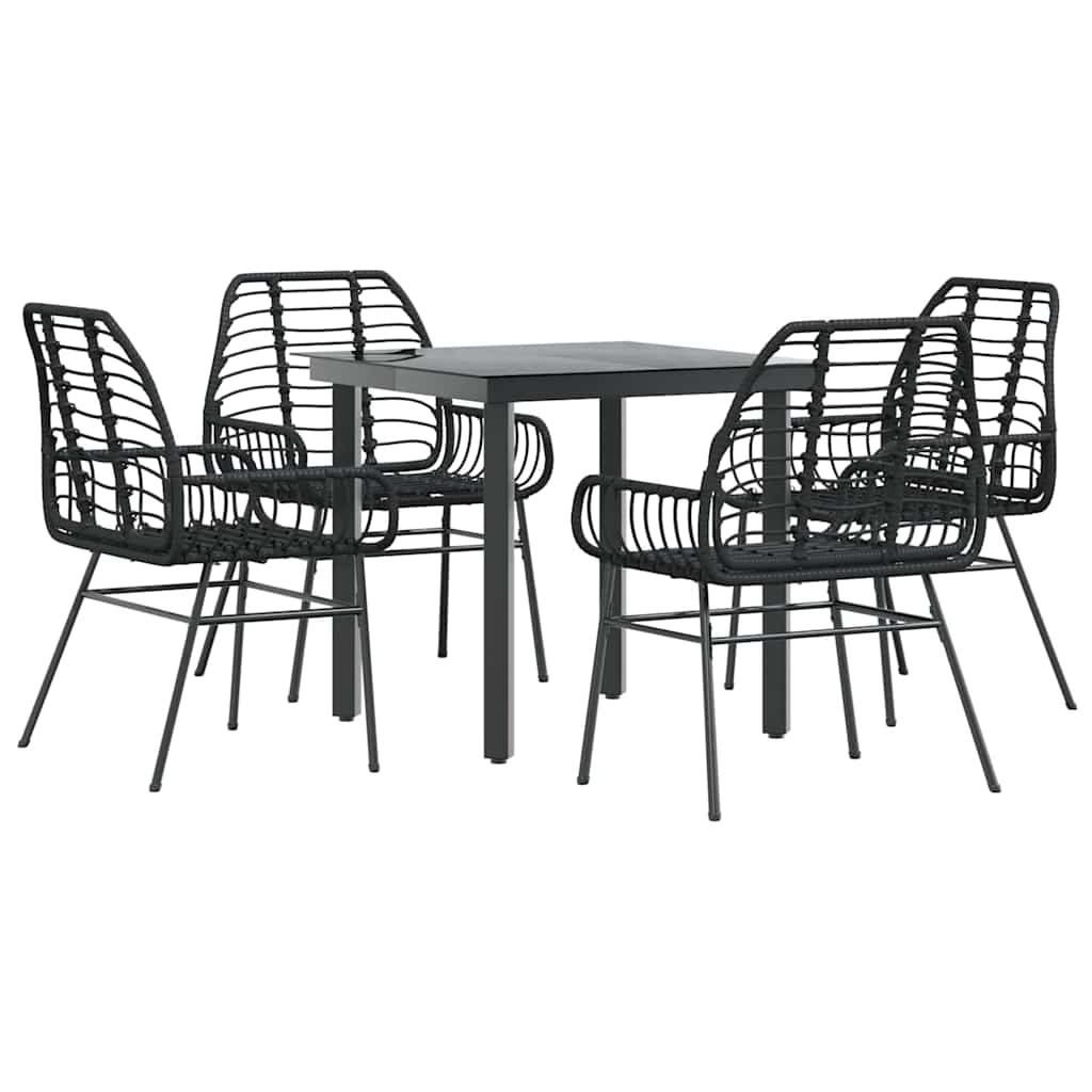 5 Piece Garden Dining Set Black Poly Rattan Glass
