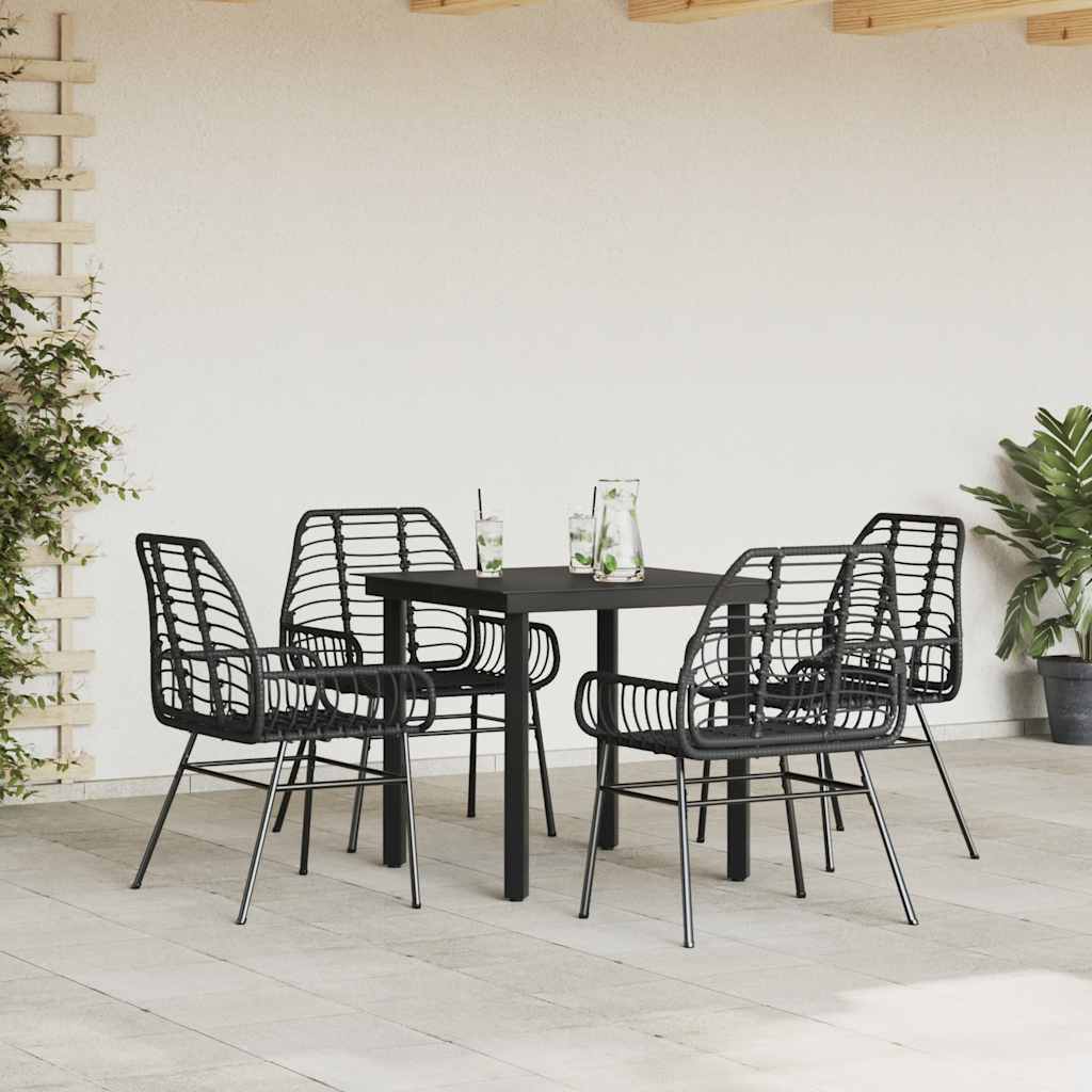 5 Piece Garden Dining Set Black Poly Rattan Glass