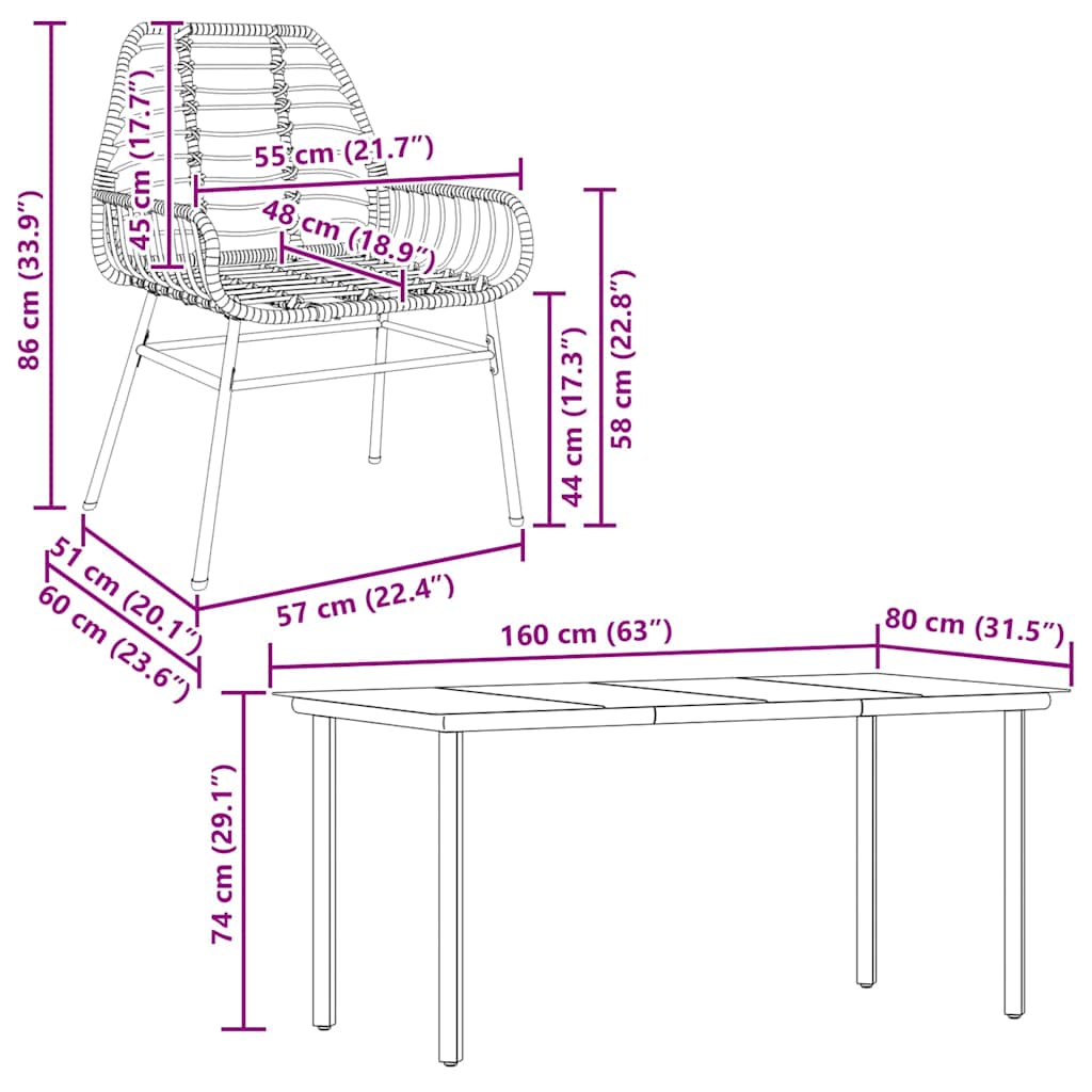 7 Piece Garden Dining Set Black Poly Rattan Glass