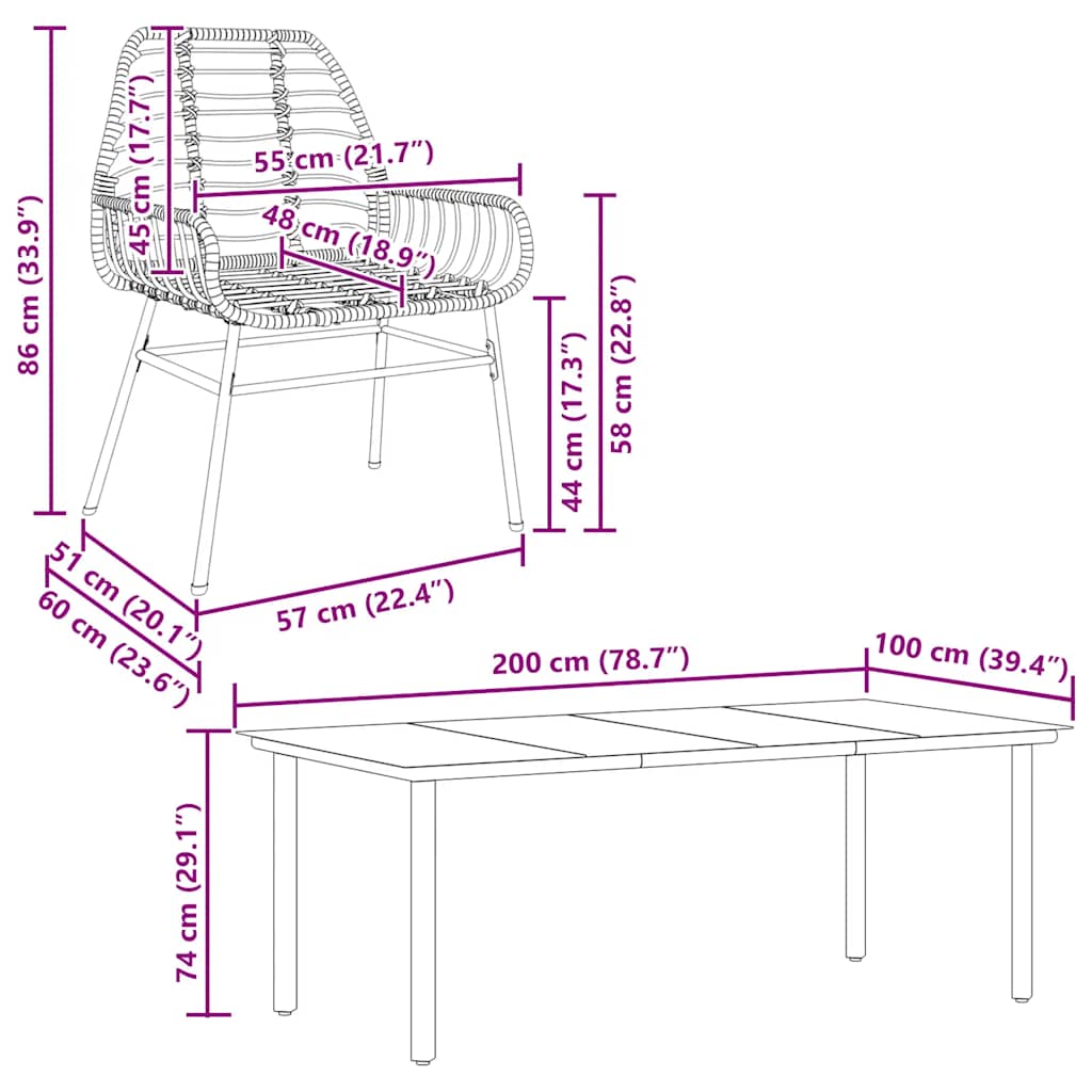 7 Piece Garden Dining Set Black Poly Rattan Glass