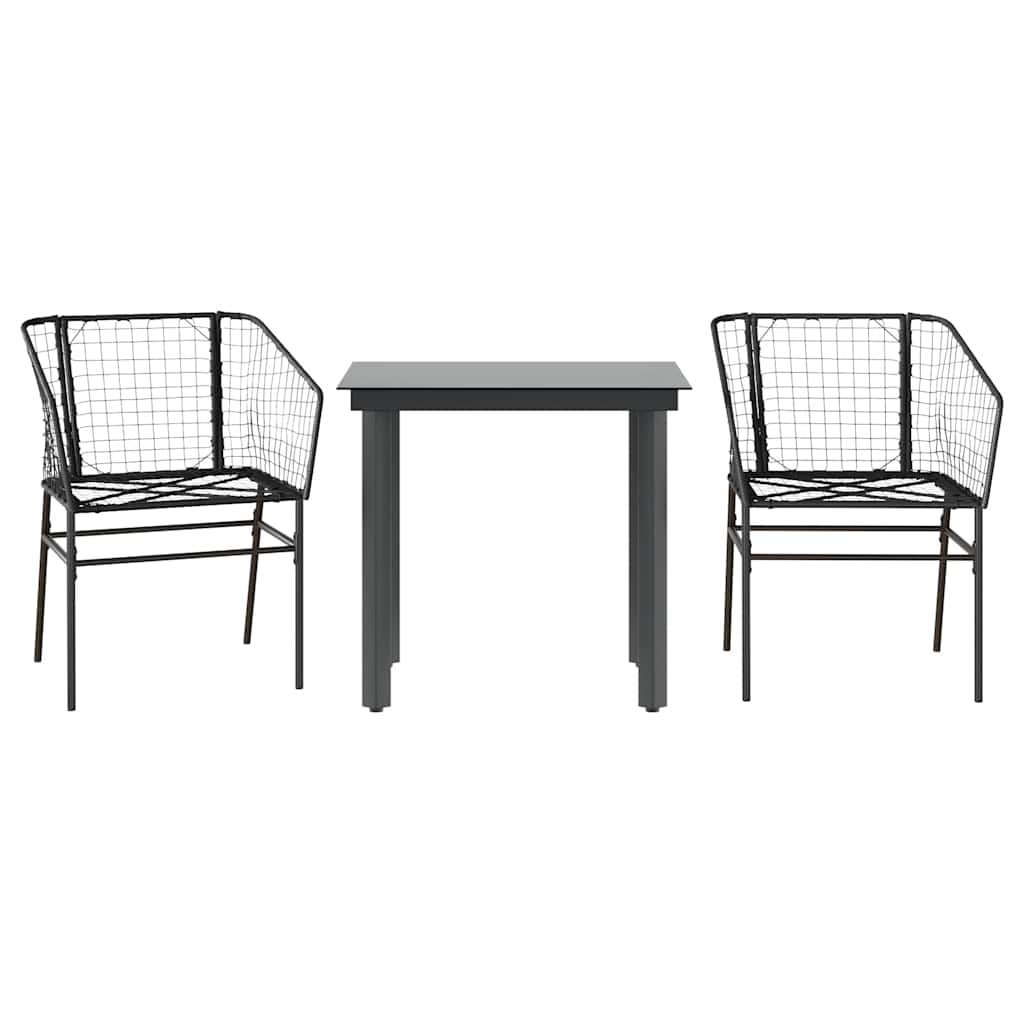3 Piece Garden Dining Set Black Poly Rattan Glass