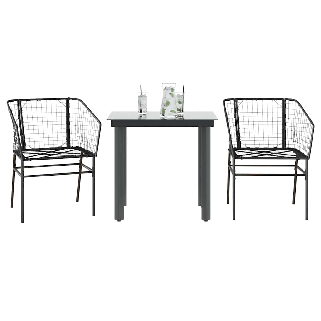3 Piece Garden Dining Set Black Poly Rattan Glass