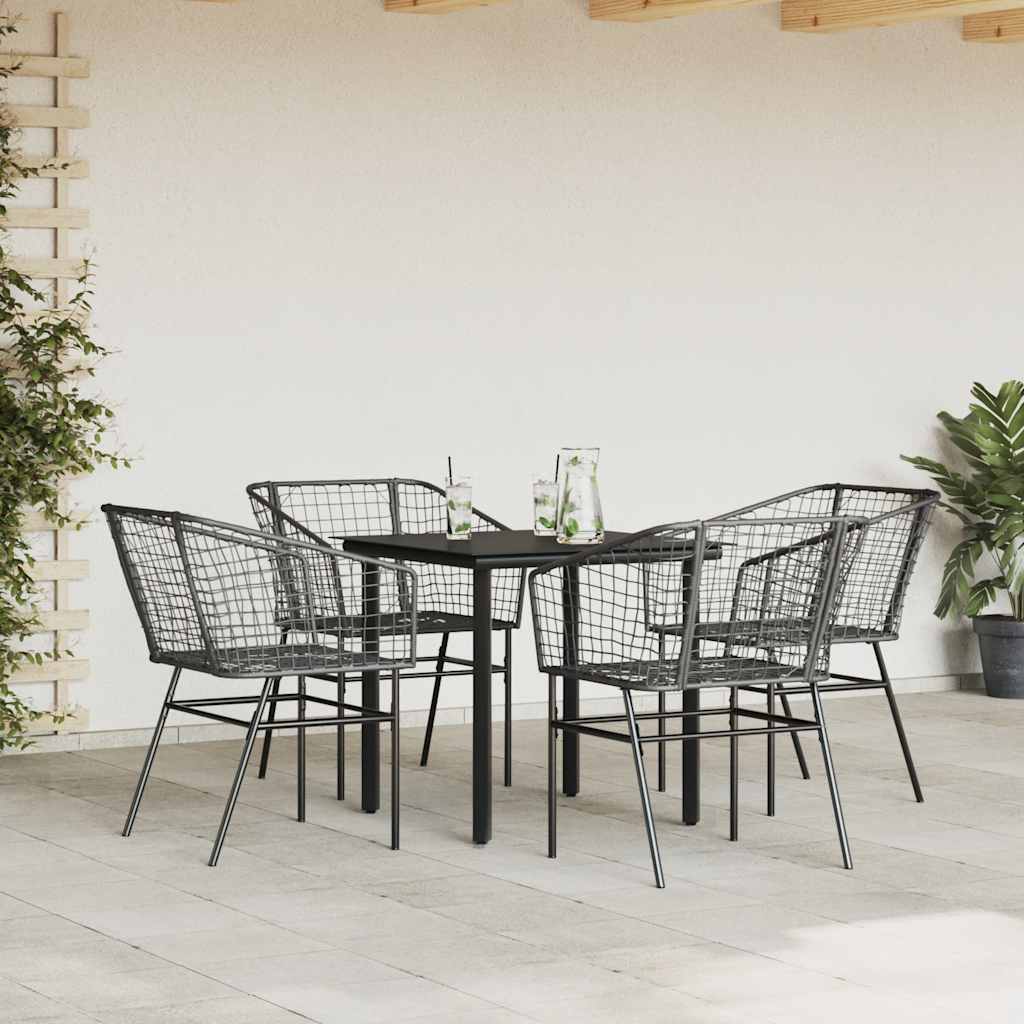 5 Piece Garden Dining Set Black Poly Rattan Glass