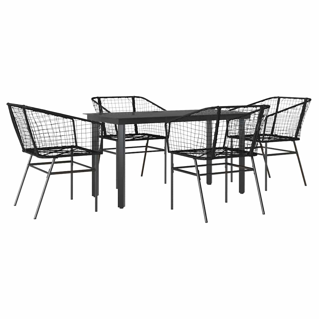 5 Piece Garden Dining Set Black Poly Rattan Glass