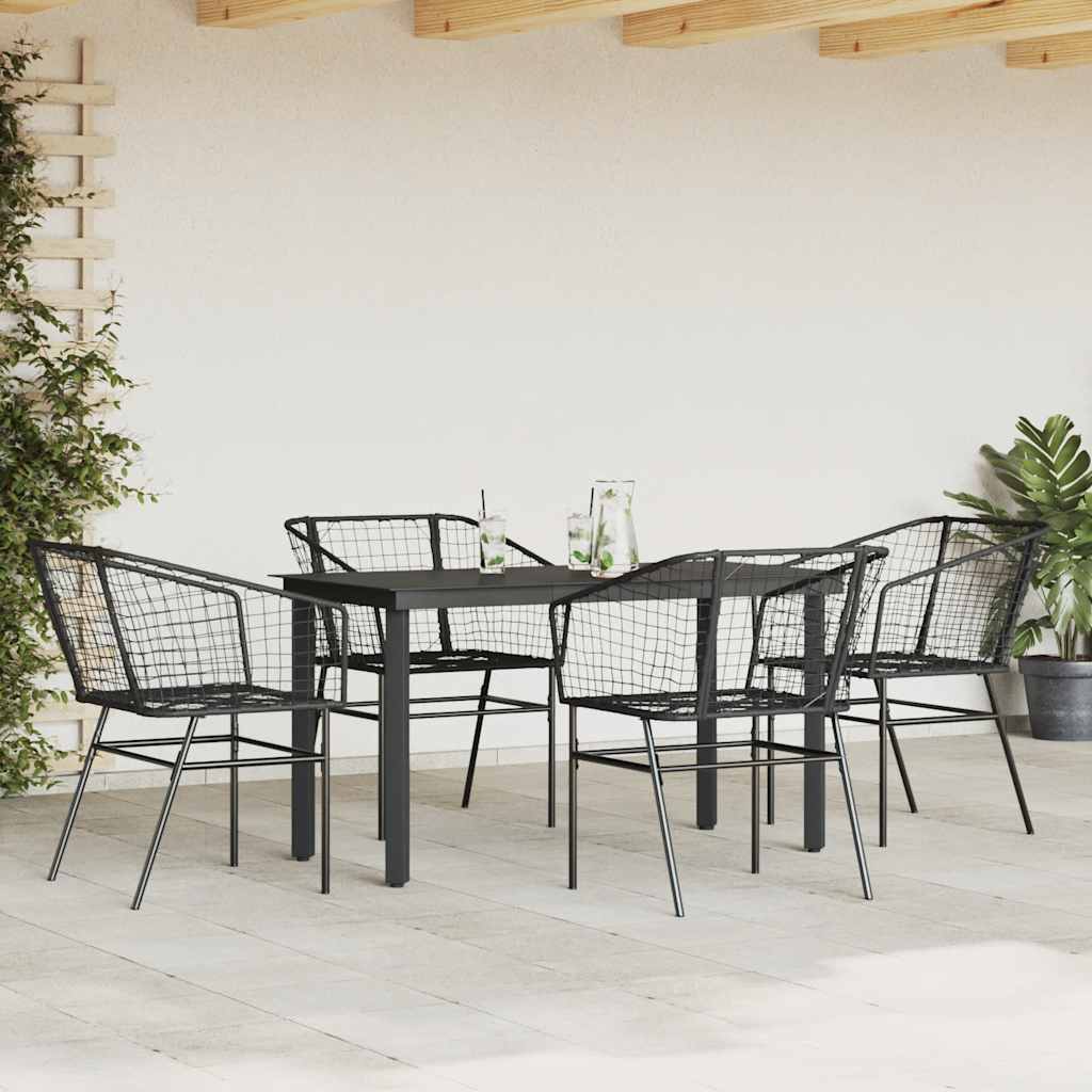 5 Piece Garden Dining Set Black Poly Rattan Glass