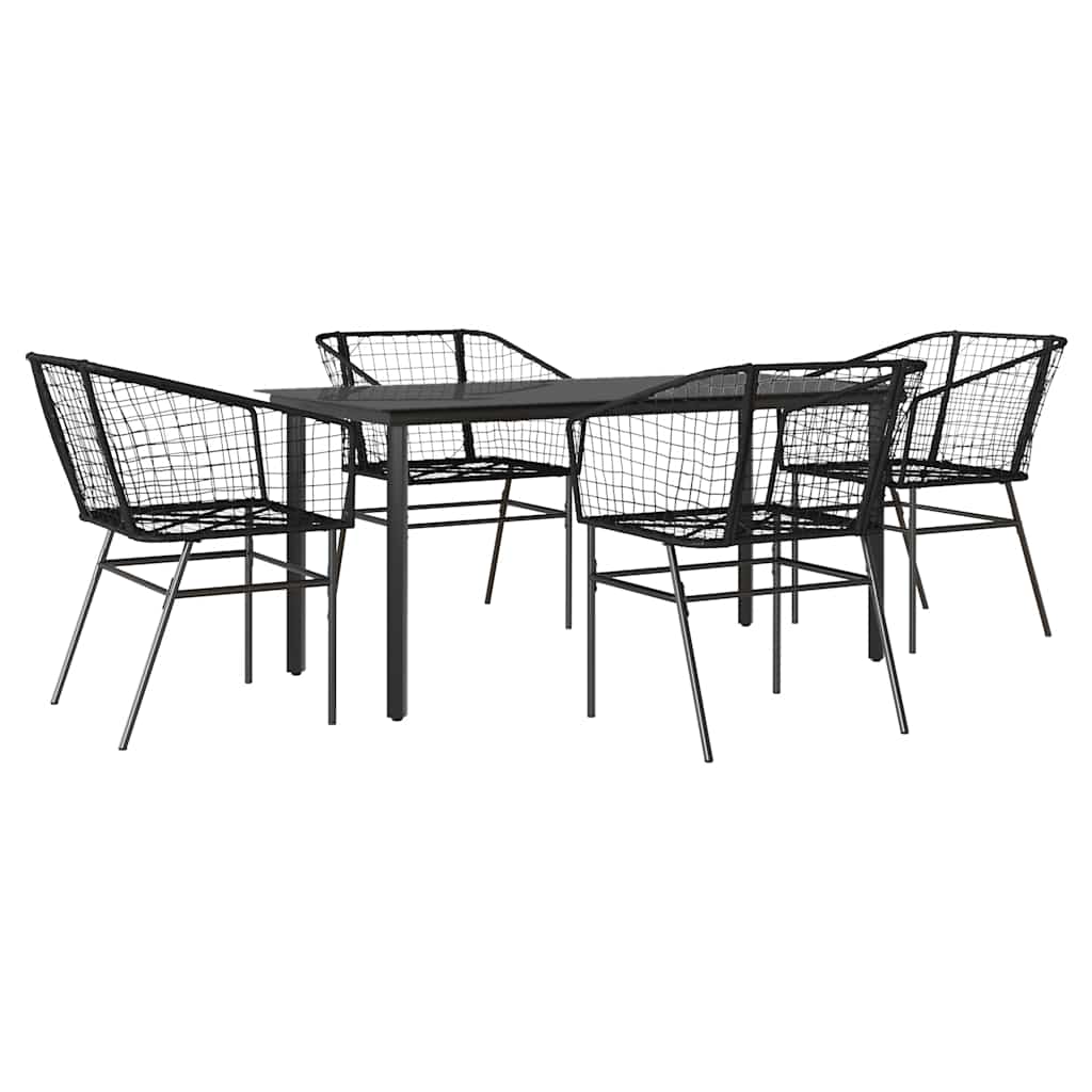 5 Piece Garden Dining Set Black Poly Rattan Glass