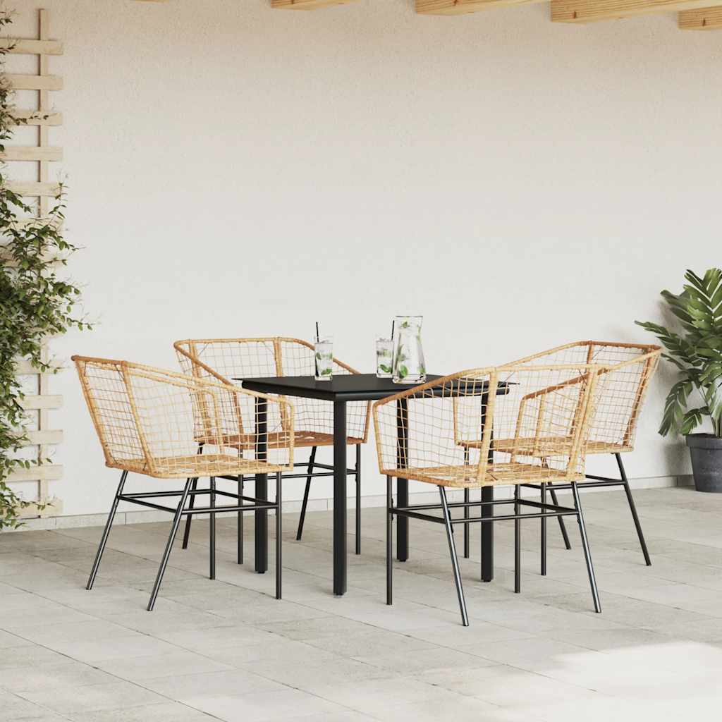 5 Piece Garden Dining Set Brown Poly Rattan Glass