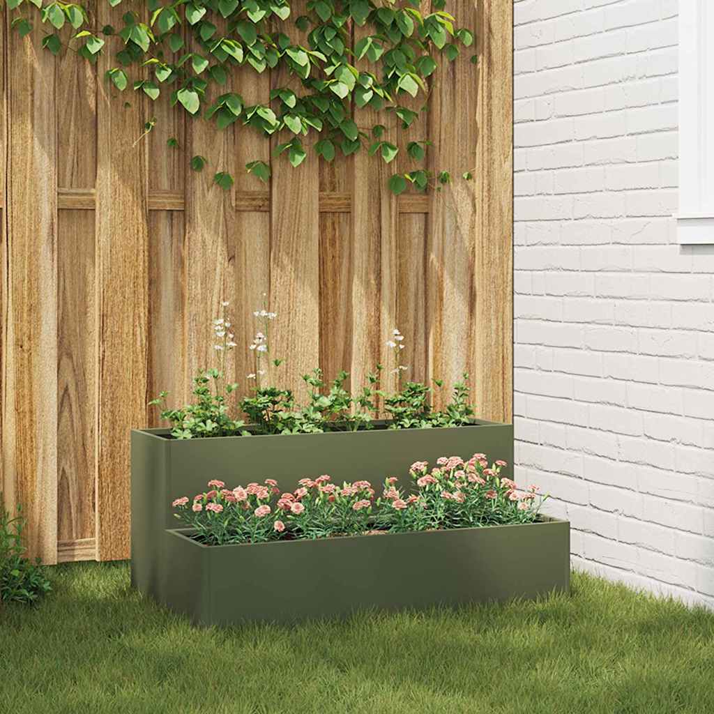 Garden Planter Olive green 100 x 60 x 45 cm Steel
