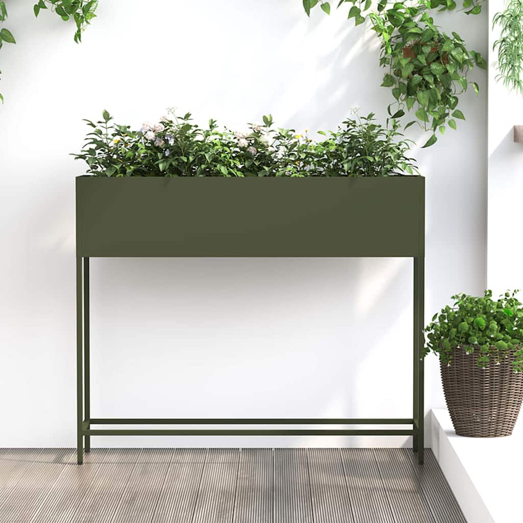 Raised Garden Planter Olive green 100 x 26 x 82 cm Steel