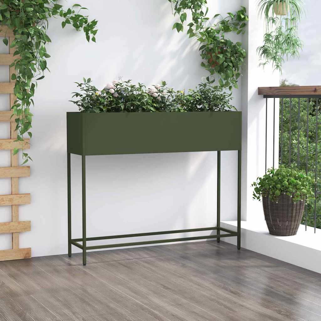 Raised Garden Planter Olive green 100 x 26 x 82 cm Steel