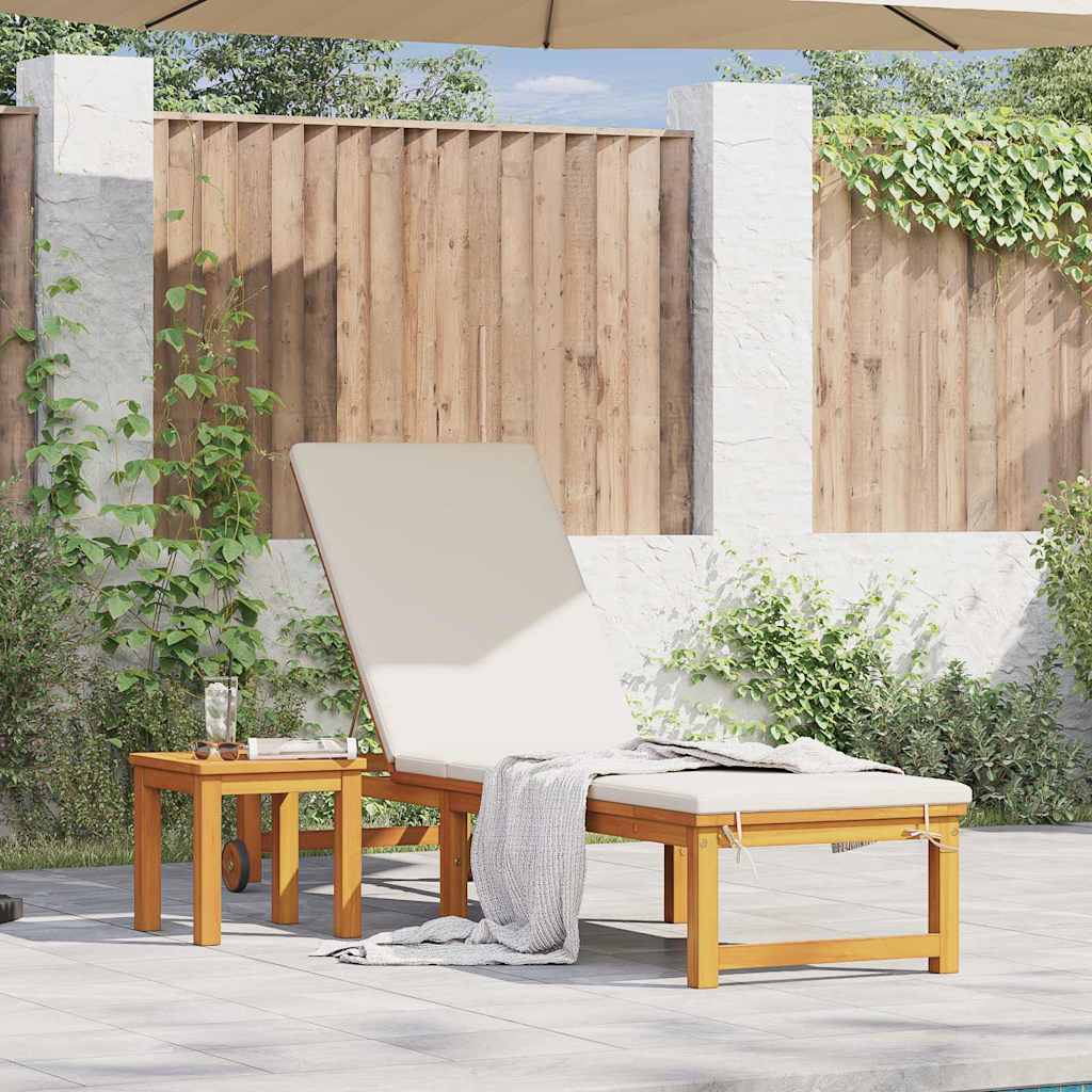 Sun Lounger Reclining Brown 53 x 202 x 89cm Solid Acacia wood