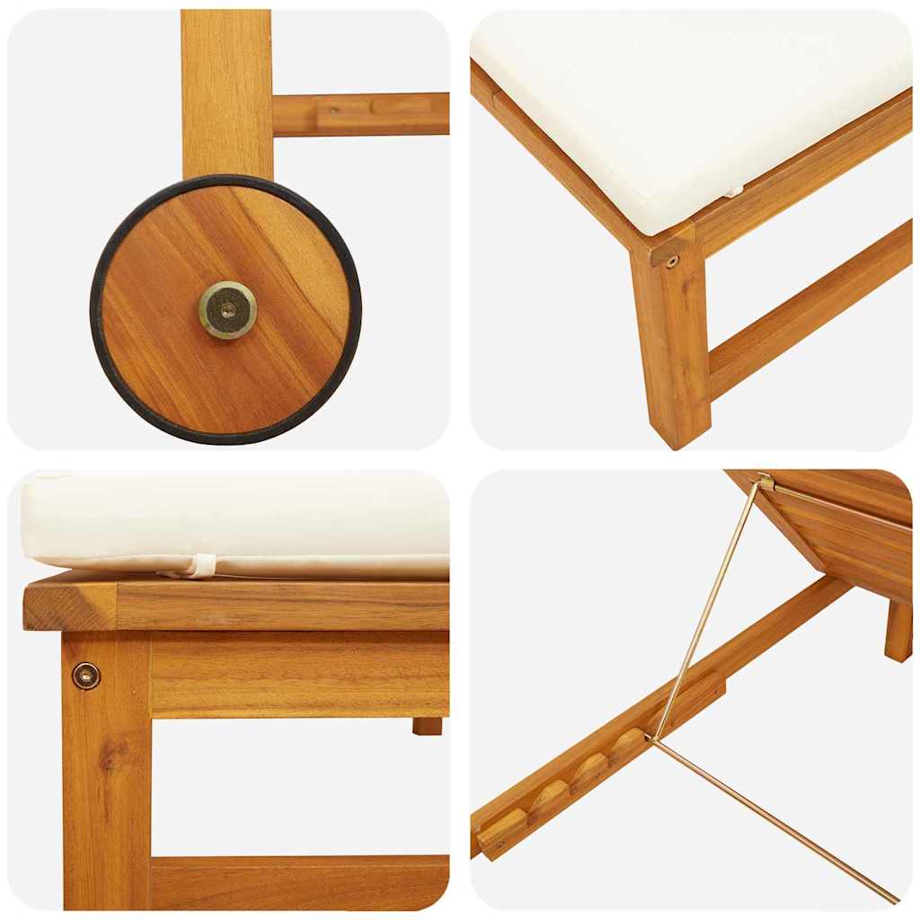 Sun Lounger Reclining Brown 53 x 202 x 89cm Solid Acacia wood