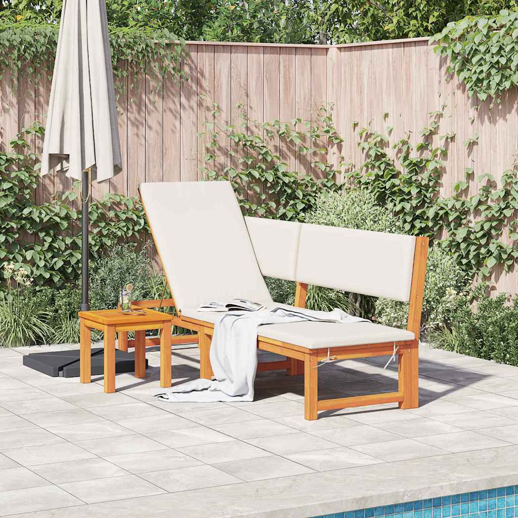 Sun Lounger Reclining Brown 200 x 57 x 75cm Solid Acacia wood