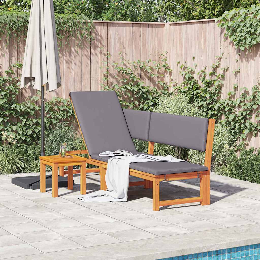 Sun Lounger Reclining Brown 200 x 57 x 75cm Solid Acacia wood