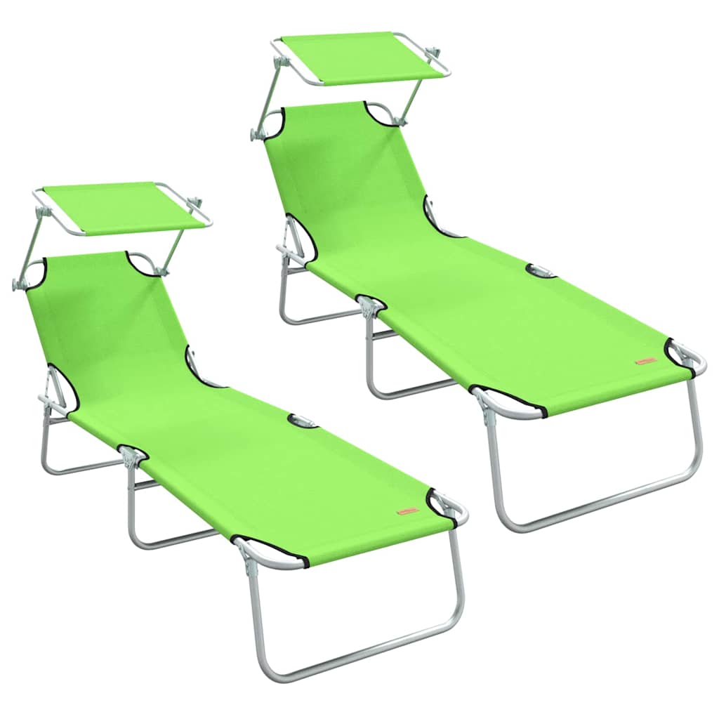 Sun Lounger Folding 2-person 2 pcs Green 58 x 188 x 77cm Fabric